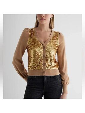 Express Sequin Button Front Cardigan Sweater Size Small New with Tag